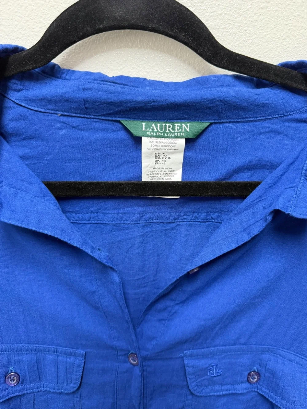 Lauren Ralph Lauren Cobalt Blue Button-Down Swim Coverup
